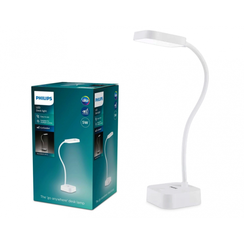8719514443815 Lampka Biurkowa LED 5W 90lm 5000K USB Biała Rock Philips