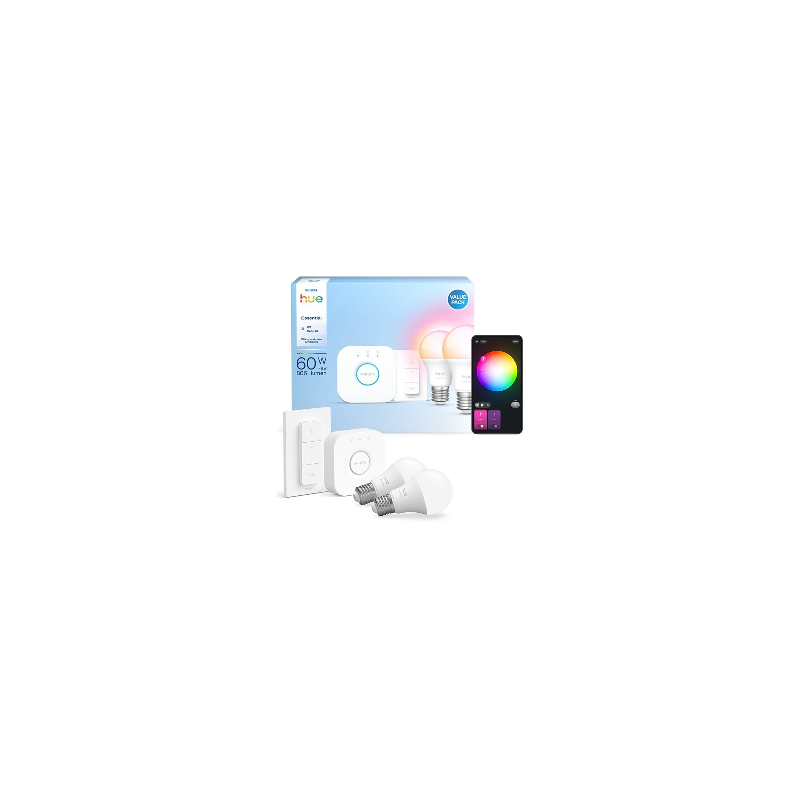 8721103103659 Podstawowy zestaw startowy: 2 inteligentne żarówki E27 (806 lm) + regulator przyciemniania PHILIPS HUE