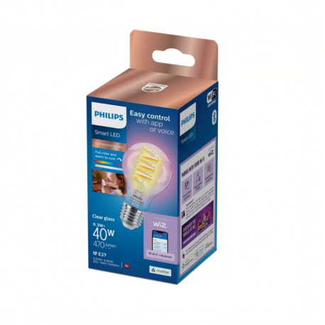 8720169165779 Oświetlenie Smart LED Przezroczysta żarówka LED z widocznym spiralnym żarnikiem 40 W A60 E27 WIZ PHILIPS