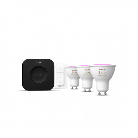 8720169374546 Zestaw startowy: 3 żarówki GU10 + regulator przyciemniania + Bridge Pro HUE PHILIPS