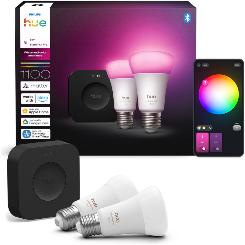 8721103107619 Zestaw startowy: 2 kolorowe inteligentne żarówki E27 + Bridge Pro HUE PHILIPS