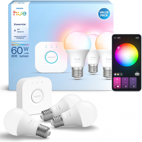 8721103103673 Podstawowy zestaw startowy: 3 inteligentne żarówki z trzonkami E27 (806 lm) PHILIPS HUE