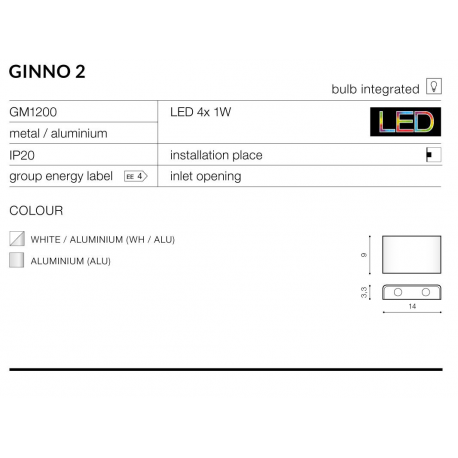 GINNO 2 GM1200 WH/ALU LAMPA KINKIET AZZARDO