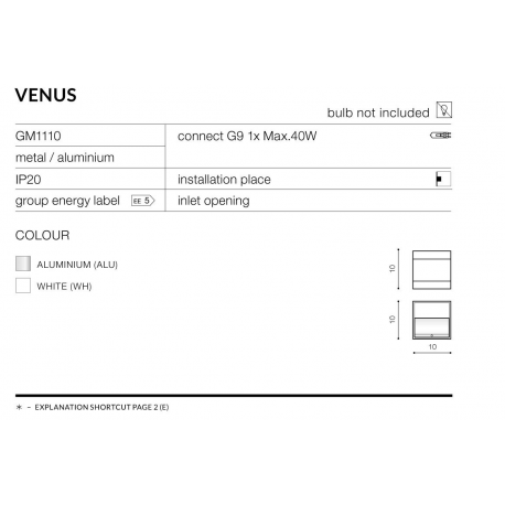 VENUS WHITE GM1100 LAMPA KINKIET AZZARDO WHITE