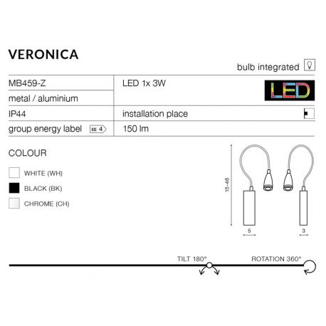 VERONICA CHROM MB459-Z-CH KINKIET LED AZZARDO