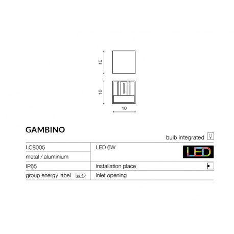 GAMBINO KINKIET LED LC8005 CIEMNY SZARY AZZARDO