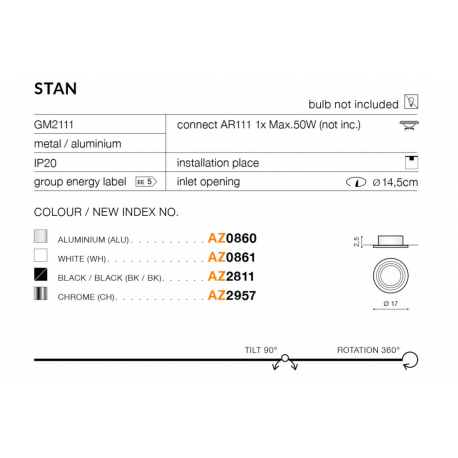 STAN GM2111 LAMPA OCZKO WPUSZCZANE AZZARDO WH DOWNLIGHTS