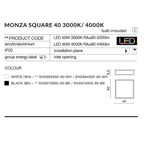 MONZA S 40 BK 3000K AZ2275 PLAFON CZARNY NATYNKOWY AZZARDO LED