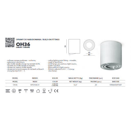 LAMPA NATYNKOWA TUBA RUCHOMA OH36 KPOH36CH KOBI