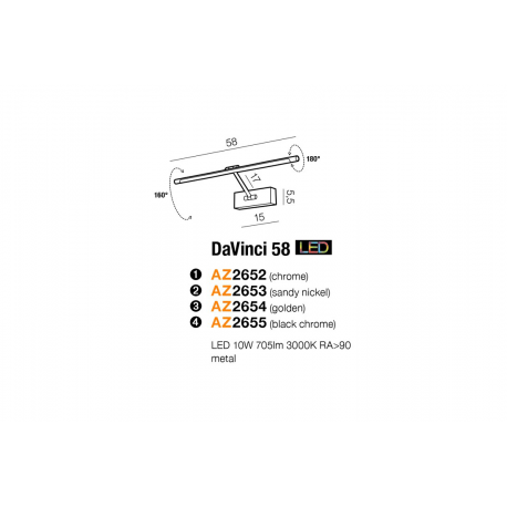 DAVINCI 58 CHROME KINKIET LED NAD LUSTRO AZZARDO AZ2652