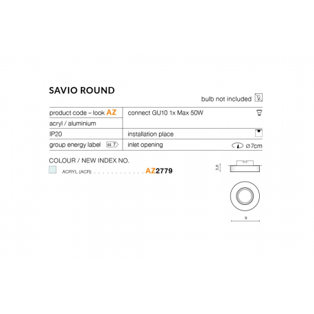 SAVIO ROUND AZ2779 LAMPA OCZKO WPUSZCZANE AKRYL AZZARDO