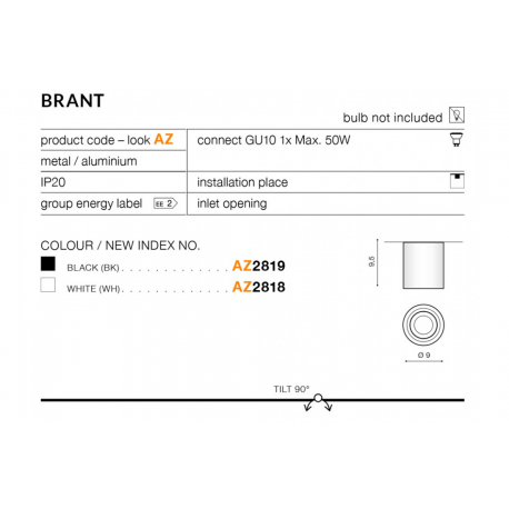 BRANT ROUND AZ2819 LAMPA NATYNKOWA CZARNA AZZARDO