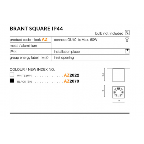 BRANT SQUARE IP44 AZ2878 LAMPA NATYNKOWA CZARNA AZZARDO